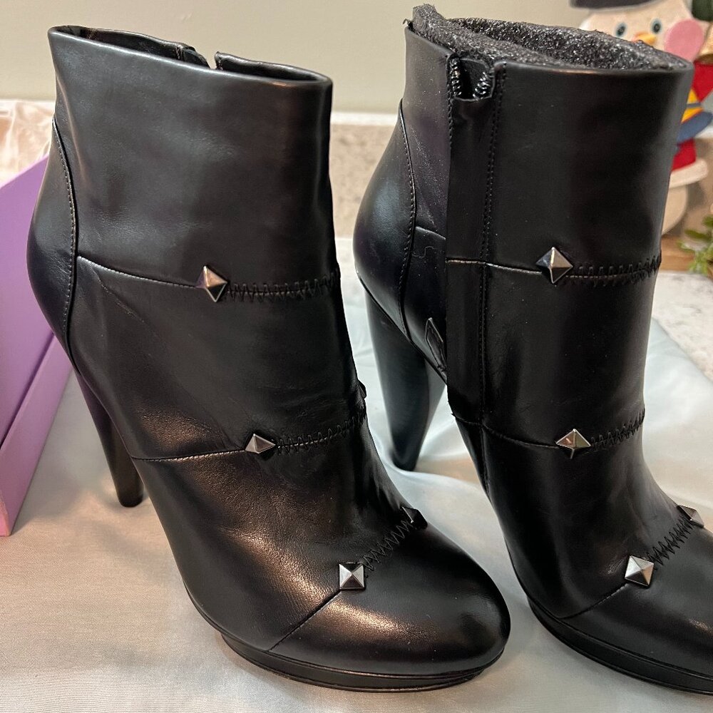 Black leather studded ankle boots